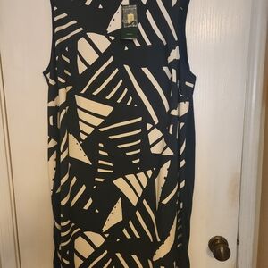 Ralph Lauren Plus Size Silk Knit Navy and White Geometric Sleeveless Dress